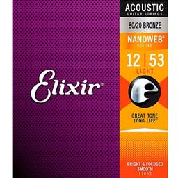 Elixir 11052 80/20 Bronze NANOWEB Acoustic Guitar Strings - Light