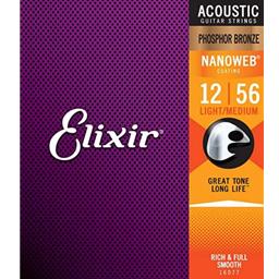 Elixir 16077 Phosphor Bronze NANOWEB Acoustic Guitar Strings - Light/Medium
