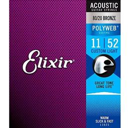 Elixir 11025 80/20 Bronze POLYWEB Acoustic Guitar Strings - Custom Light