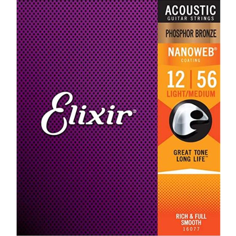 Elixir 16077 Phosphor Bronze NANOWEB Acoustic Guitar Strings - Light/Medium