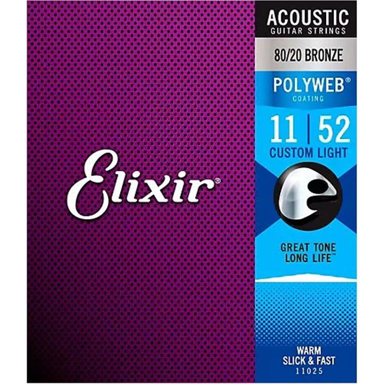 Elixir 11025 80/20 Bronze POLYWEB Acoustic Guitar Strings - Custom Light