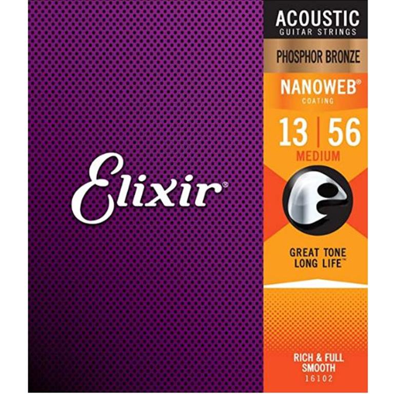 Elixir 16102 Phosphor Bronze NANOWEB Acoustic Guitar Strings - Medium