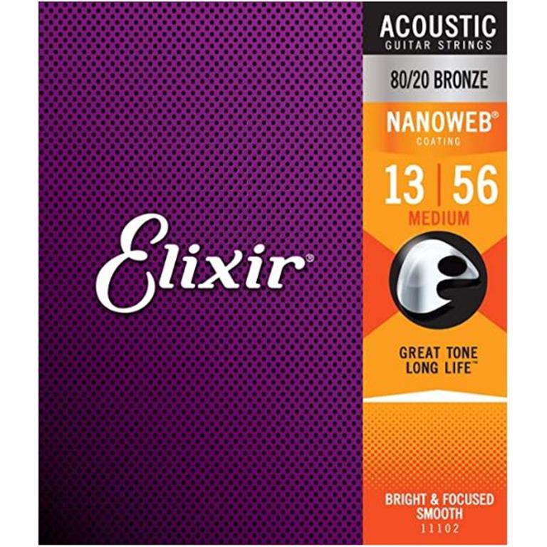 Elixir 11102-U 80/20 Bronze NANOWEB Acoustic Guitar Strings - Medium