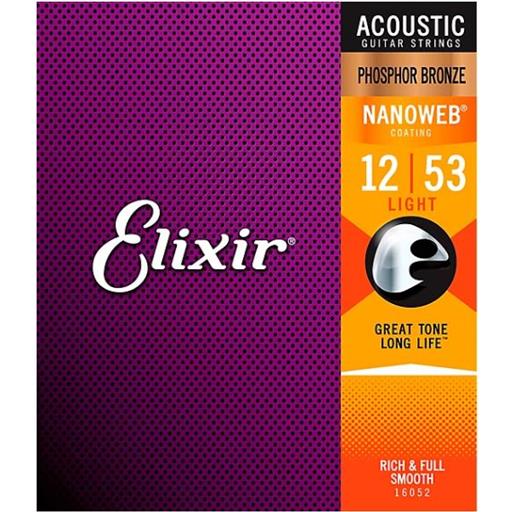 Elixir 16052 Phospher Bronze NANOWEB Acoustic Guitar Strings - Light
